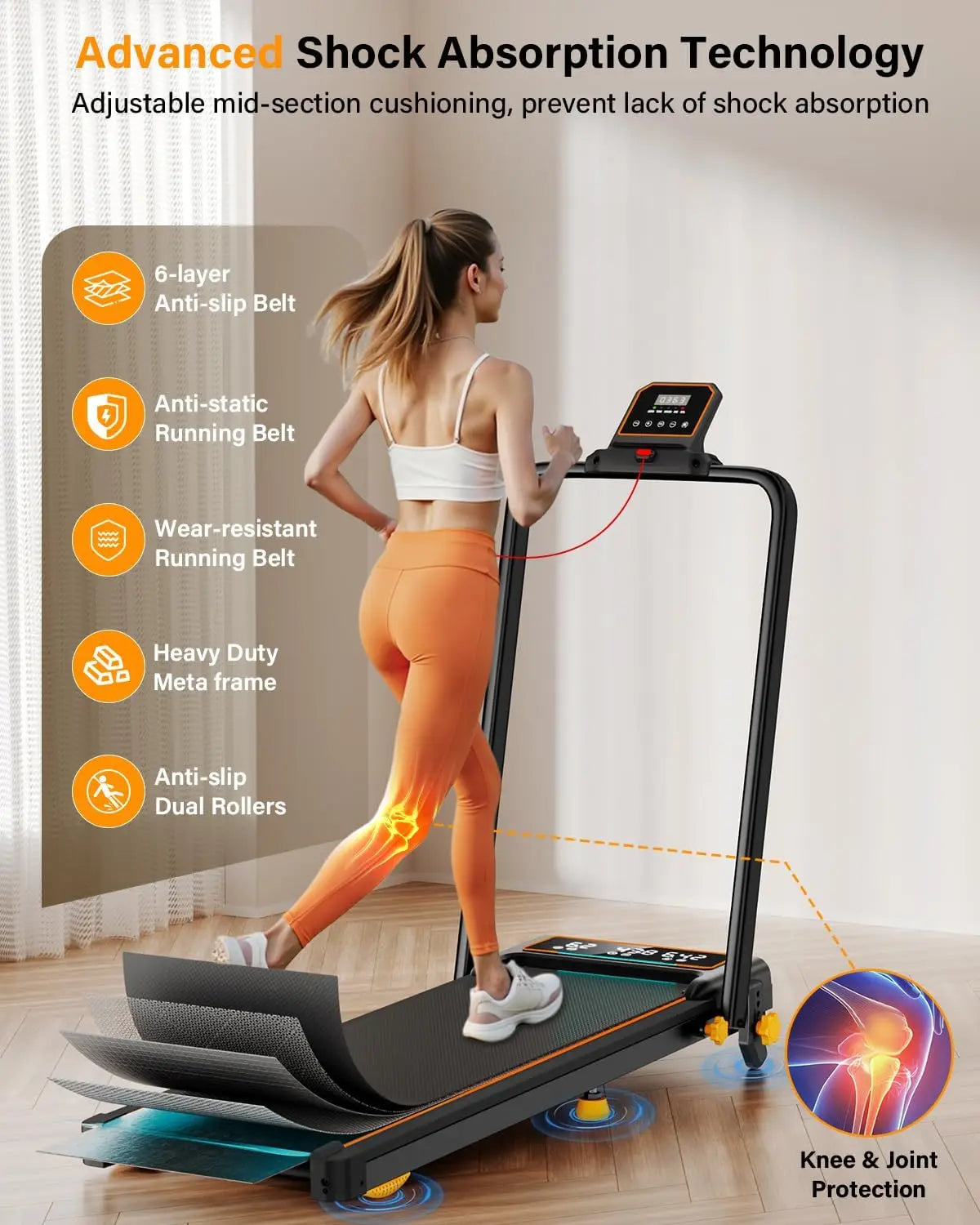 Treadmill Walking Pad with 15% Incline/Handle Bar/2 LED Display