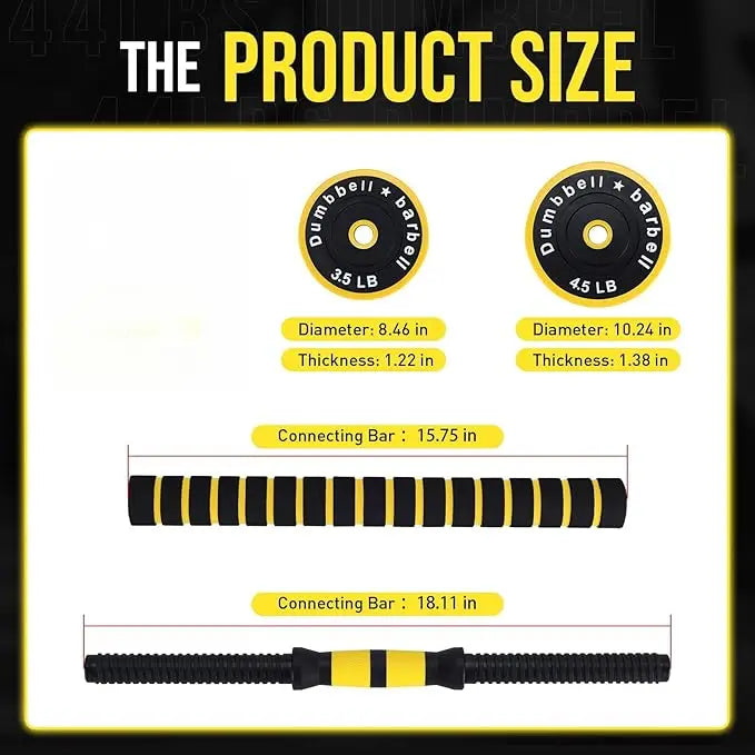 Adjustable Yellow 33‑Lb 2‑in‑1 Dumbbell Set