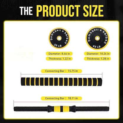 Adjustable Yellow 33‑Lb 2‑in‑1 Dumbbell Set