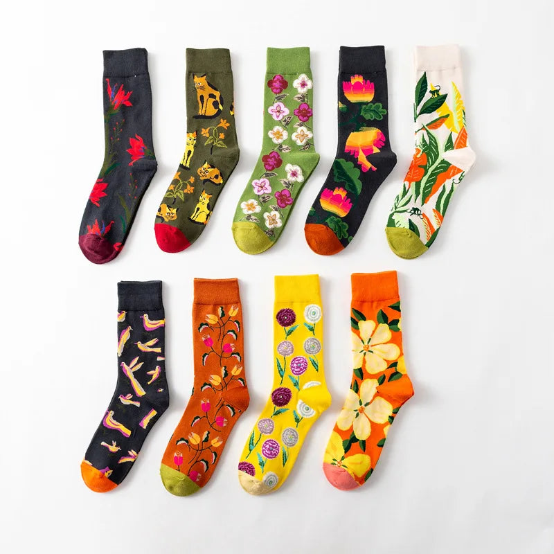 1 Pair Women Socks Cartoon Art Flower