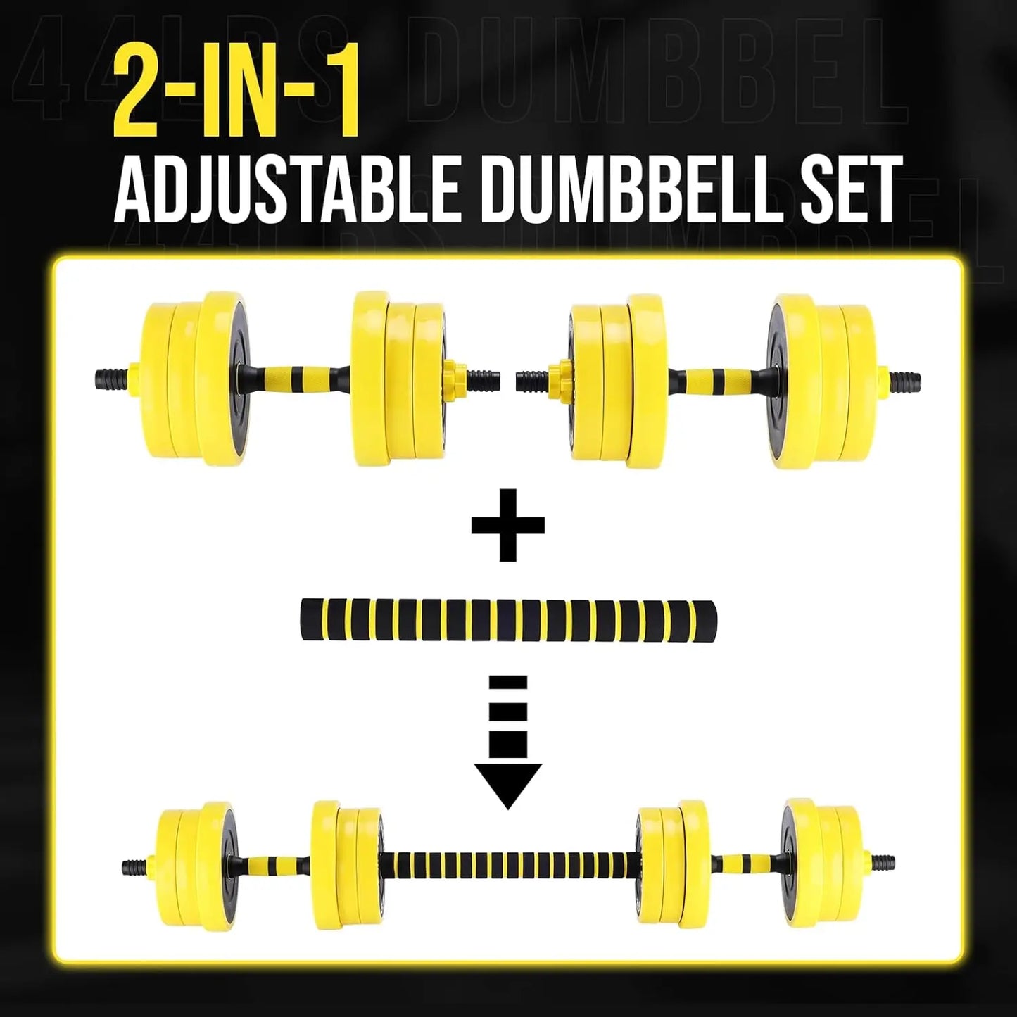 2‑in‑1 Adjustable 44 lb Dumbbell Barbell
