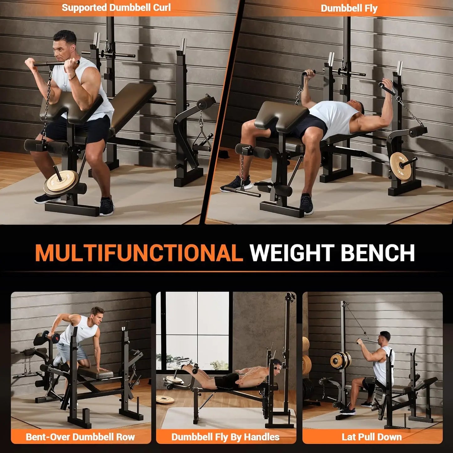 7 in 1 Strength Training Bench with Squat Rack 900 LBS