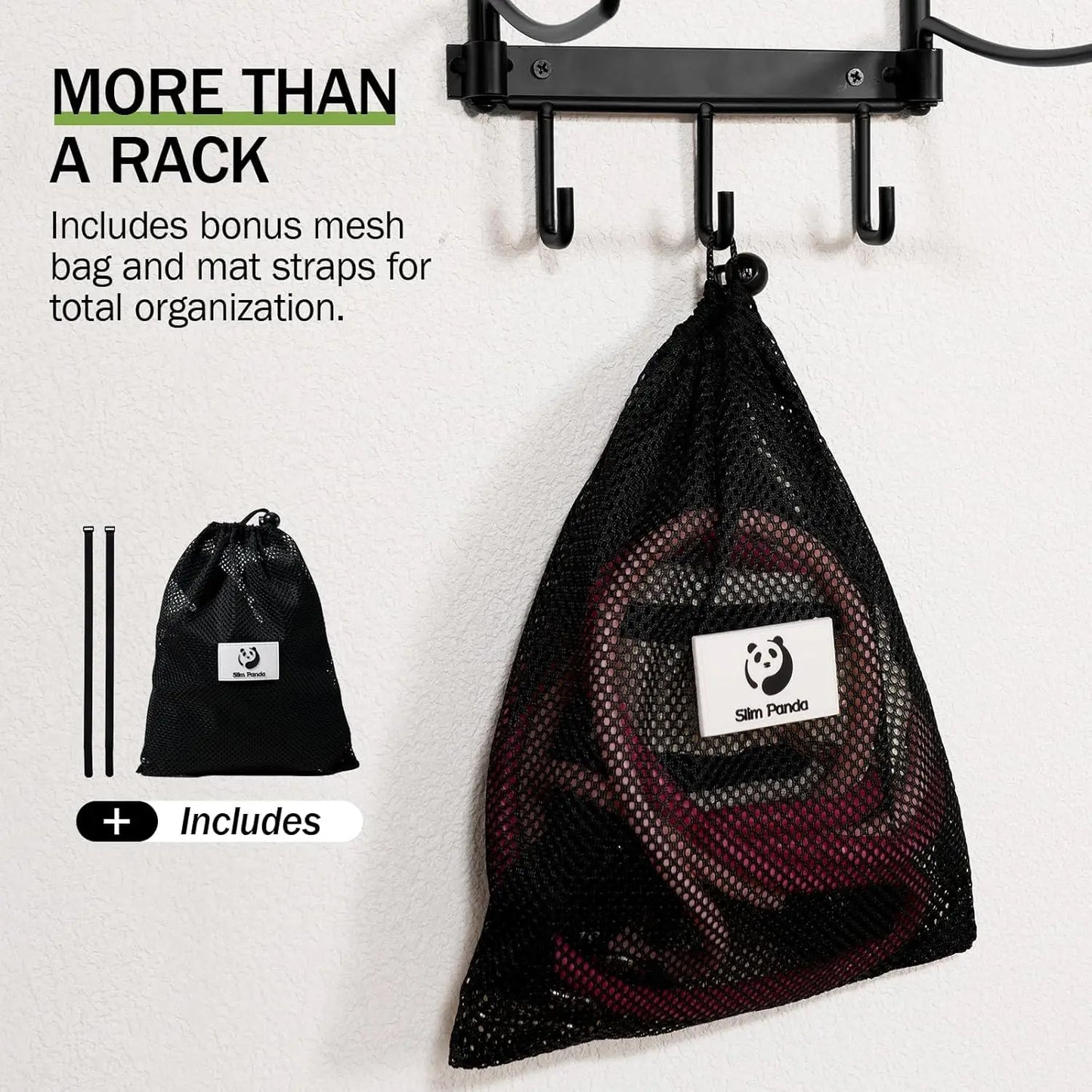 Slim Wall Mount Yoga Mat Holder with Mesh Bag, 5-Tier Storage Rack
