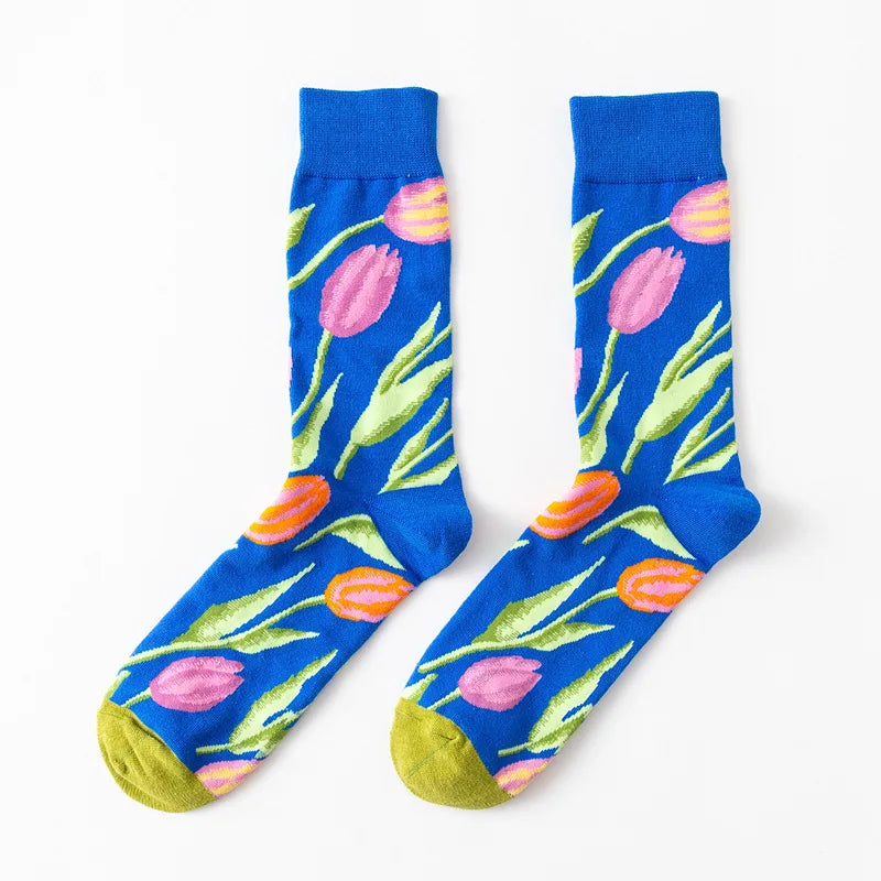 1 Pair Women Socks Cartoon Art Flower