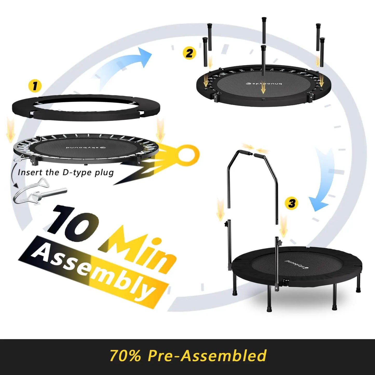 Foldable Adult Rebounder Trampoline with Handlebar