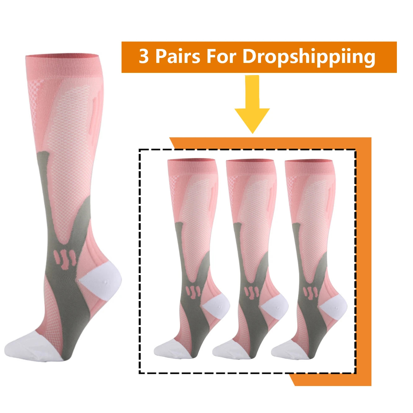 Medical Athletic Nylon Compression Socks Three‑Pair Set