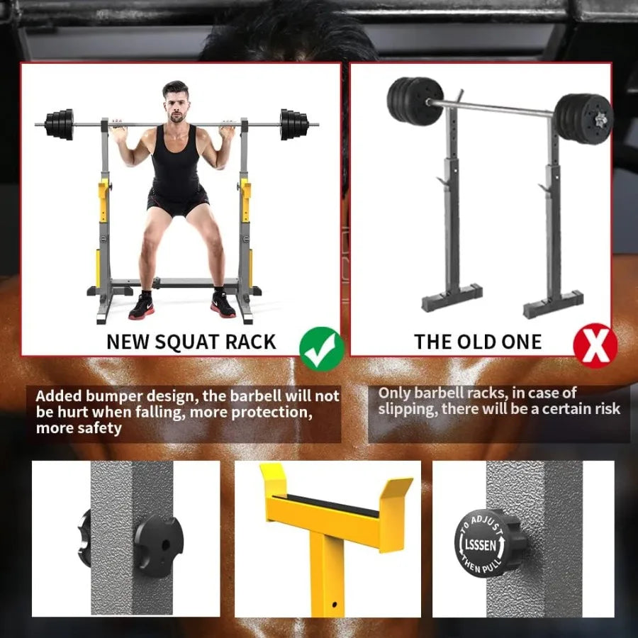 690LB Adjustable Multi‑Function Squat Barbell Rack