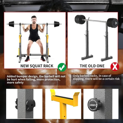 690LB Adjustable Multi‑Function Squat Barbell Rack
