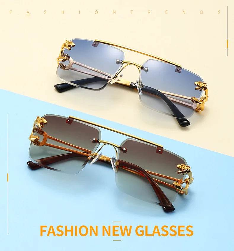 Luxury Square Sunglasses Brand Designer Vintage Rimless