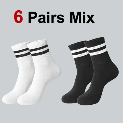 6/10/20 Pairs Men Women Striped Round Neck Socks
