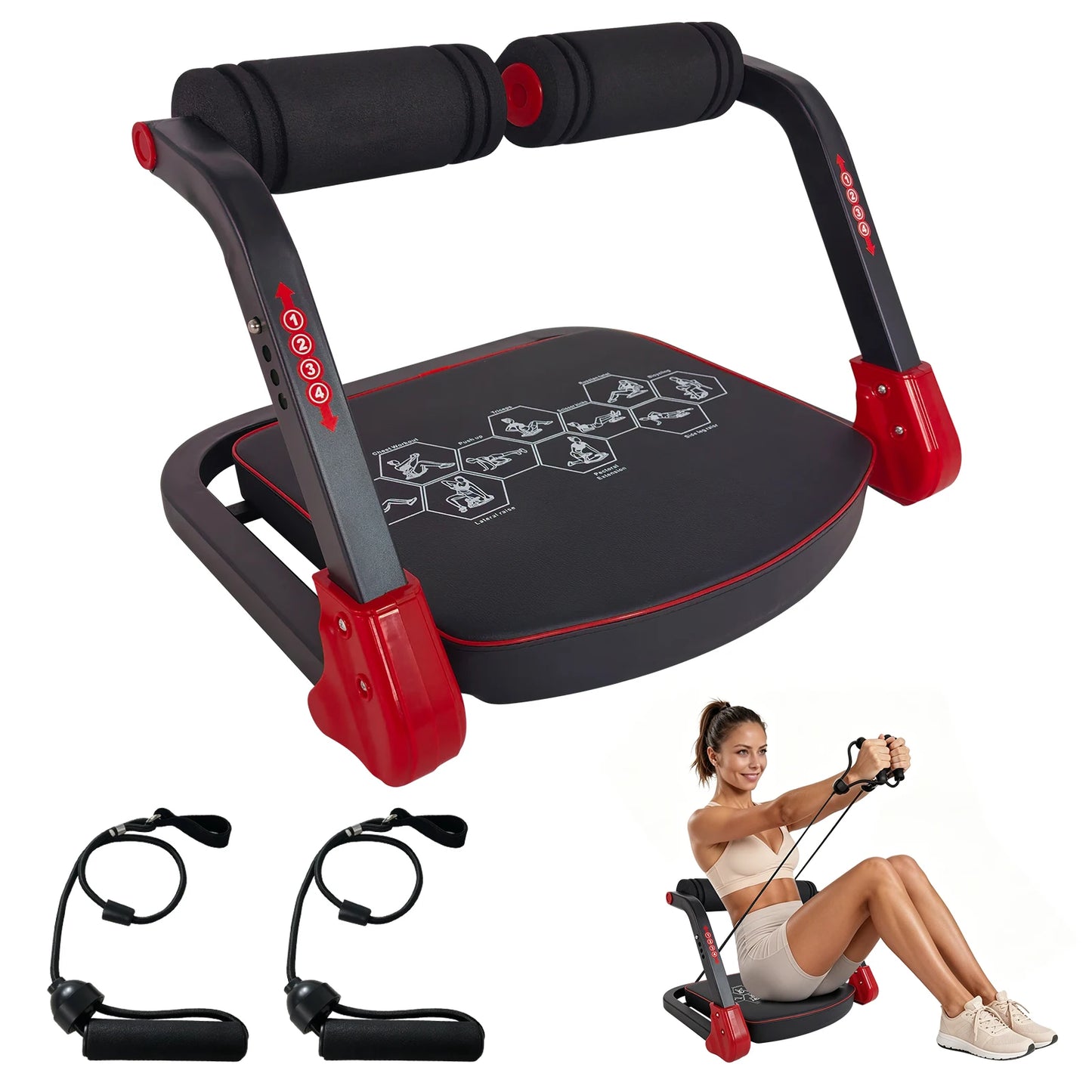 Black Ab Core Trainer Machine with Resistance Bands