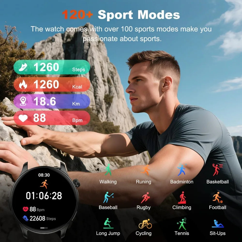 Waterproof fitness smartwatch with heart‑sleep tracking