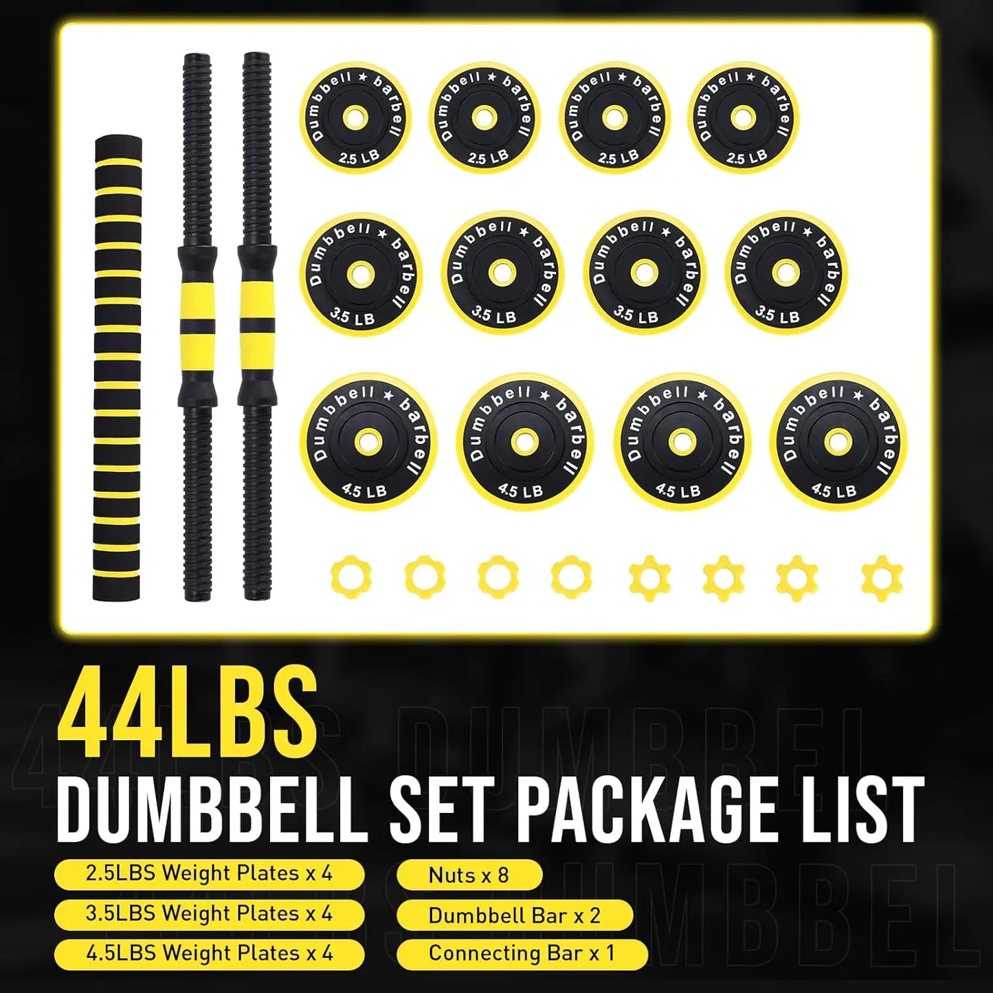 2‑in‑1 Adjustable 44 lb Dumbbell Barbell