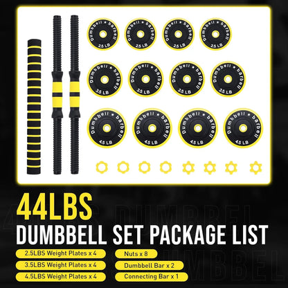 2‑in‑1 Adjustable 44 lb Dumbbell Barbell