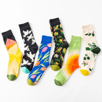 1 Pair Women Socks Cartoon Art Flower