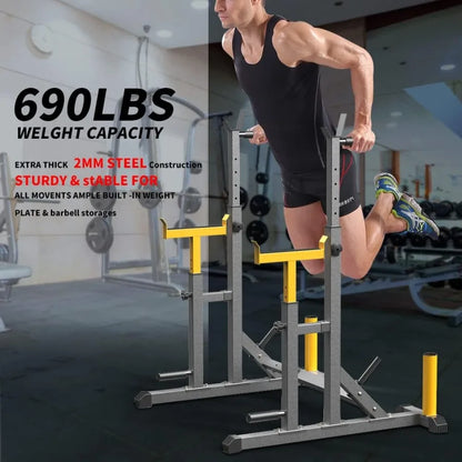 690LB Adjustable Multi‑Function Squat Barbell Rack