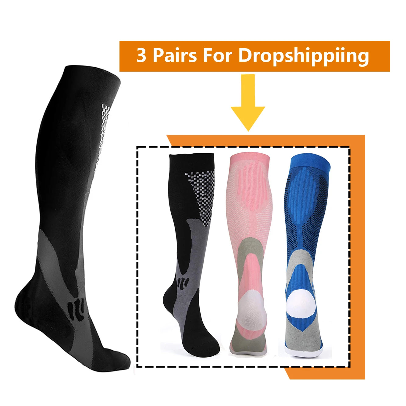 Medical Athletic Nylon Compression Socks Three‑Pair Set