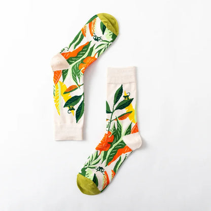 1 Pair Women Socks Cartoon Art Flower