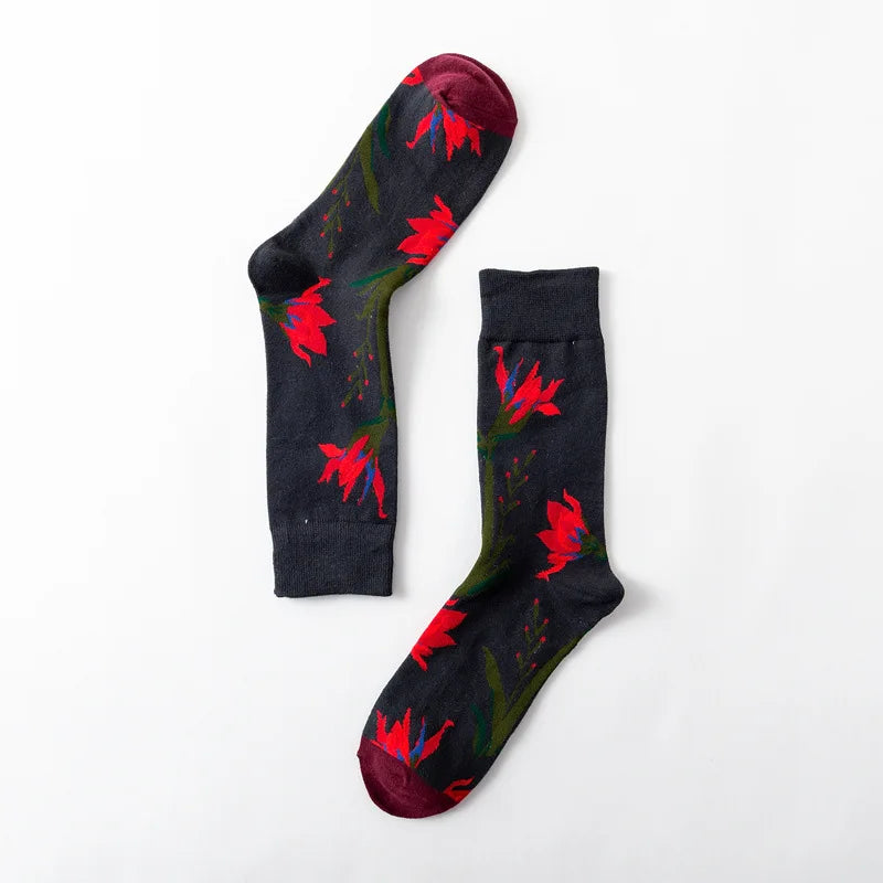1 Pair Women Socks Cartoon Art Flower