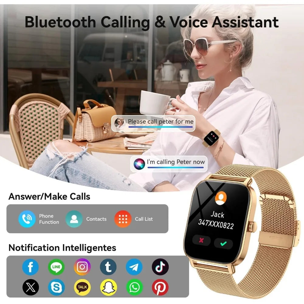 Women's Waterproof Bluetooth Fitness Smartwatch with Health Tracking