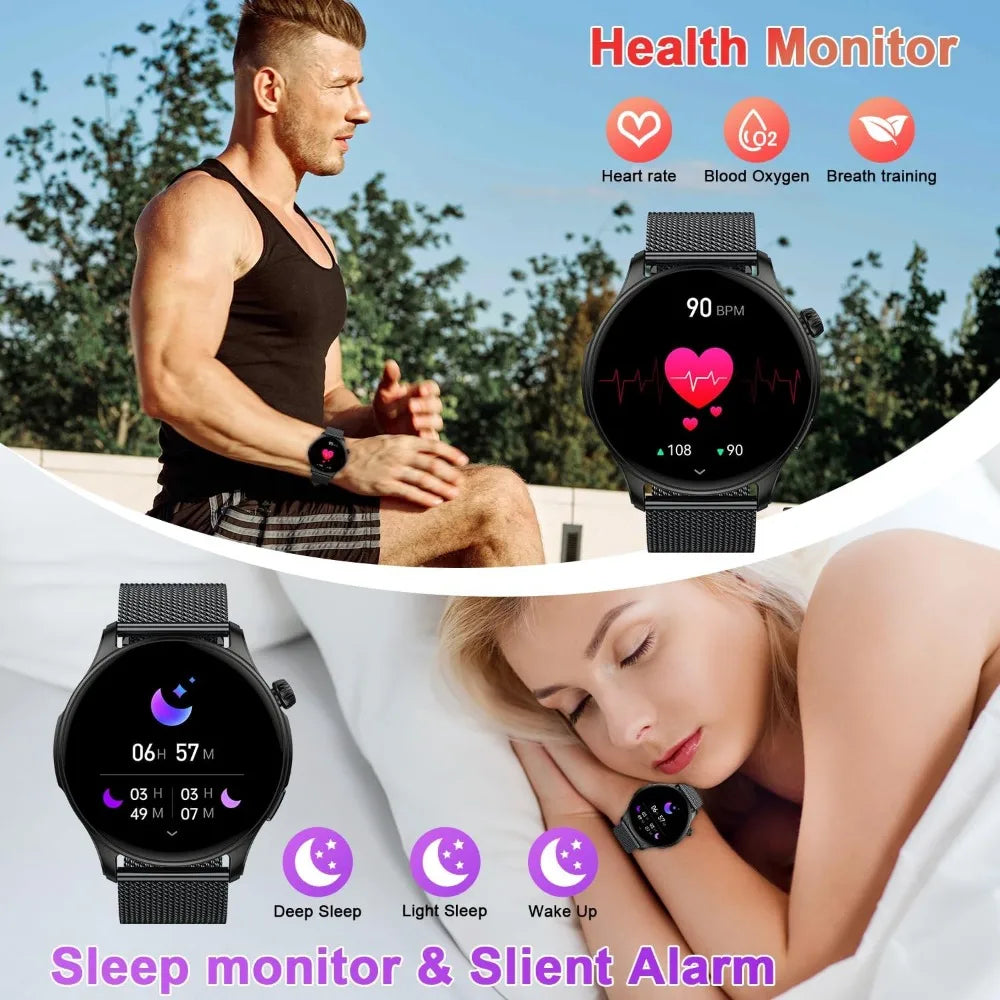 Waterproof fitness smartwatch with heart‑sleep tracking