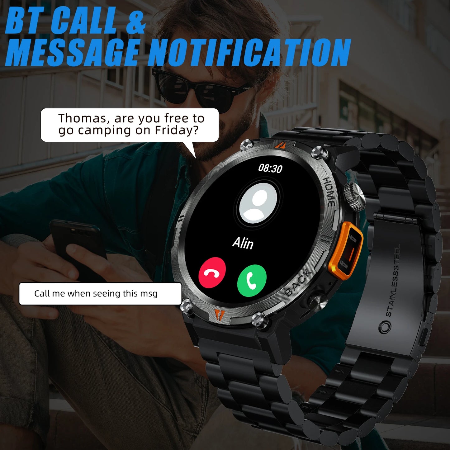 LaNikar KE3 Steel‑Ring Bluetooth Health Smartwatch