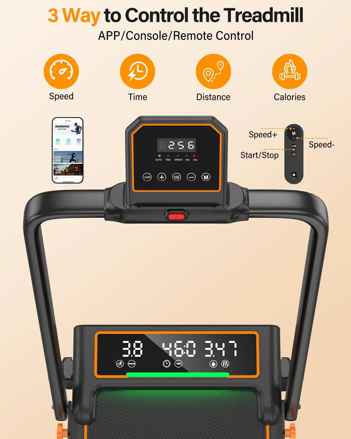 Treadmill Walking Pad with 15% Incline/Handle Bar/2 LED Display