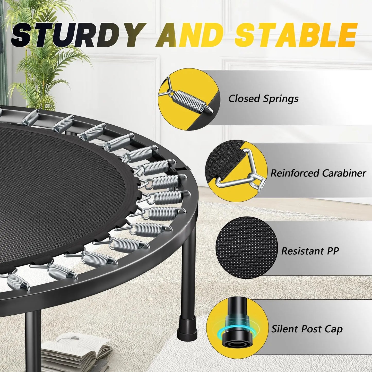 Foldable Adult Rebounder Trampoline with Handlebar