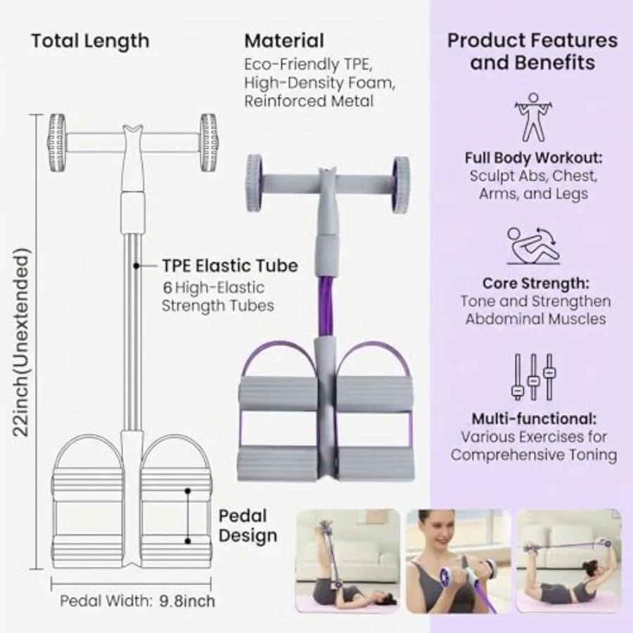 6‑Tube Pedal Bands with Ab Roller Trainer