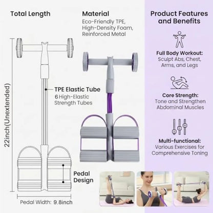 6‑Tube Pedal Bands with Ab Roller Trainer