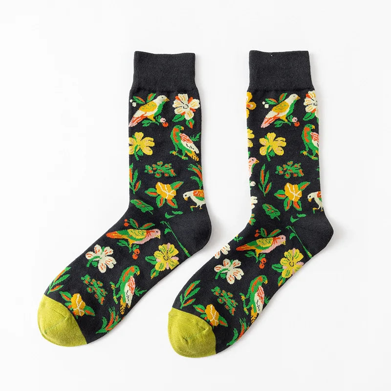 1 Pair Women Socks Cartoon Art Flower
