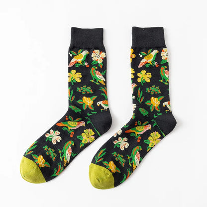 1 Pair Women Socks Cartoon Art Flower