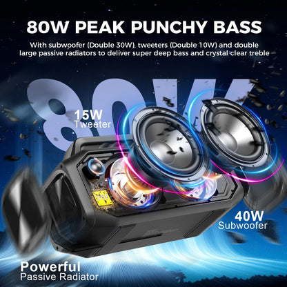 80W Speakers Bluetooth Wireless, Portable Outdoor Speakers