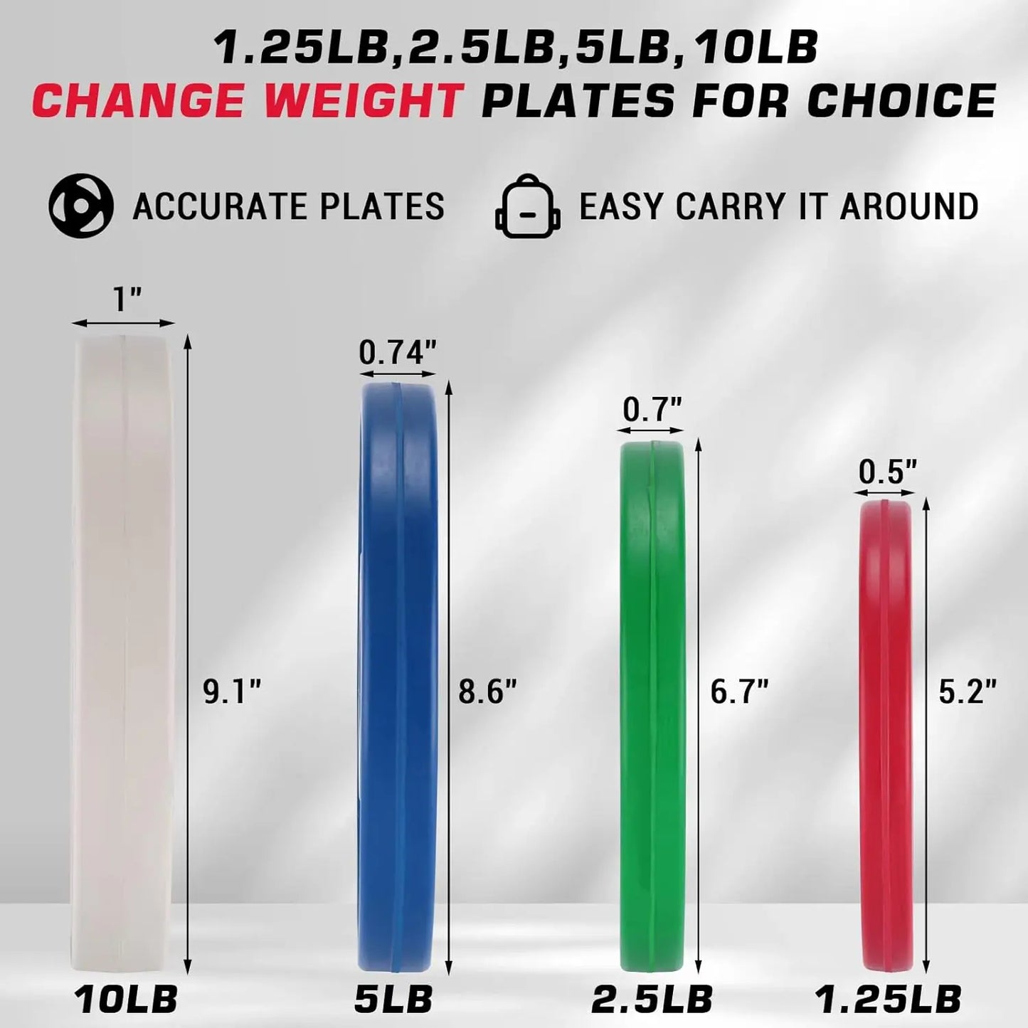 Barbell Fractional Weight Plates 1.25LB 2.5LB 5LB 10LB Set Rubber Coated