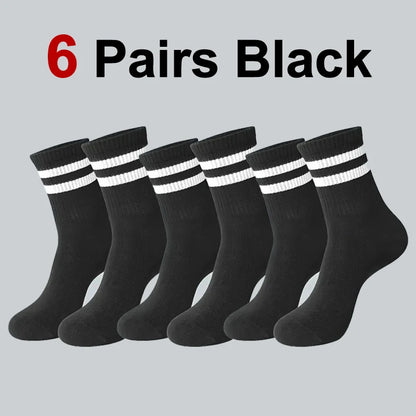 6/10/20 Pairs Men Women Striped Round Neck Socks