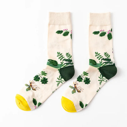 1 Pair Women Socks Cartoon Art Flower