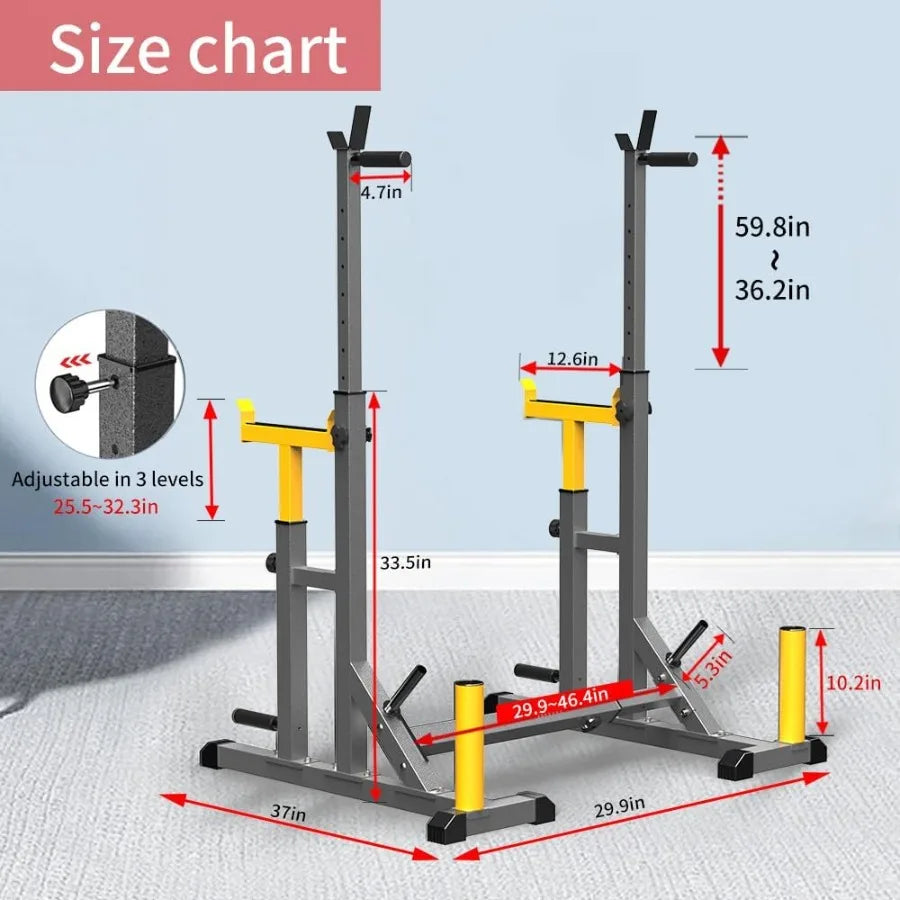690LB Adjustable Multi‑Function Squat Barbell Rack