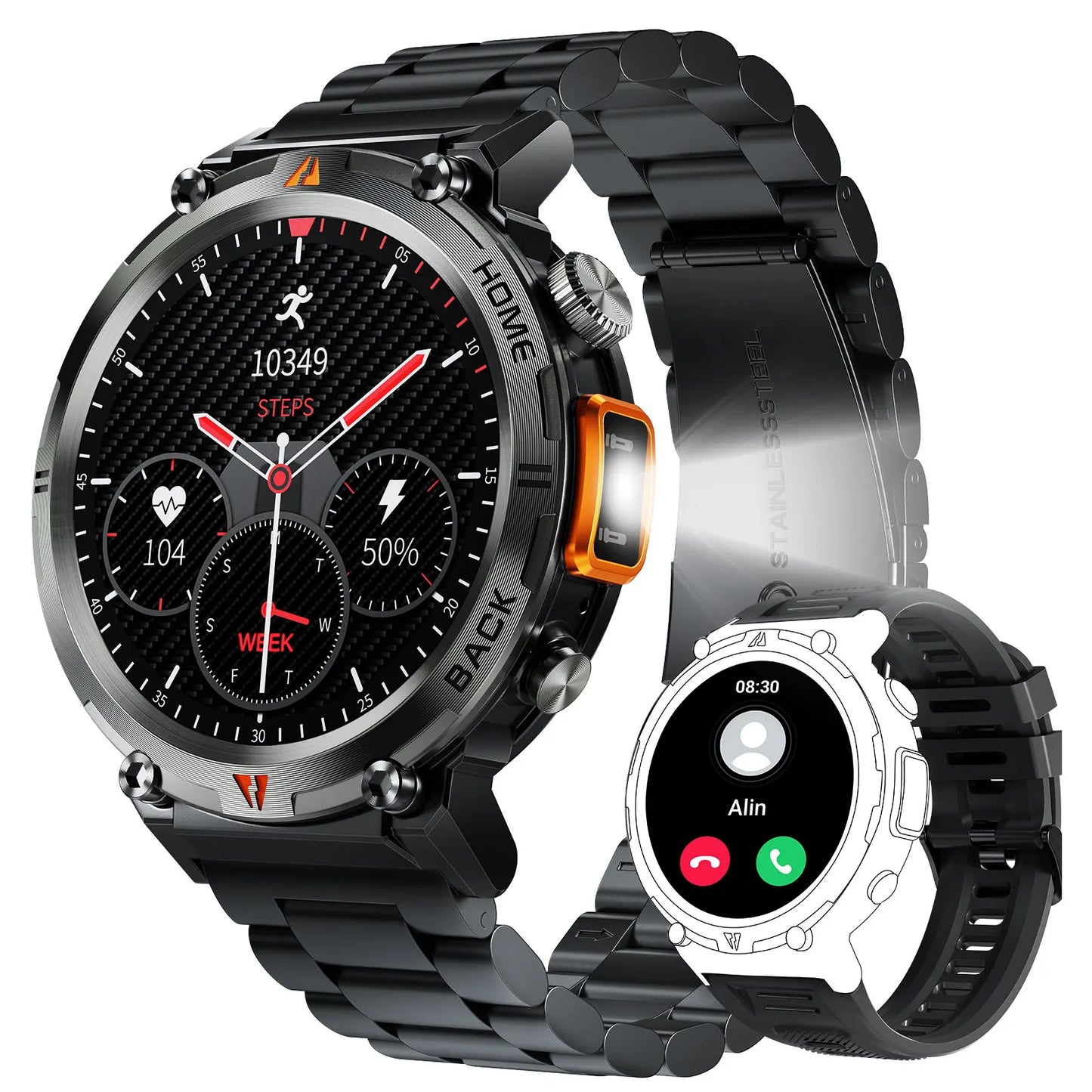 LaNikar KE3 Steel‑Ring Bluetooth Health Smartwatch