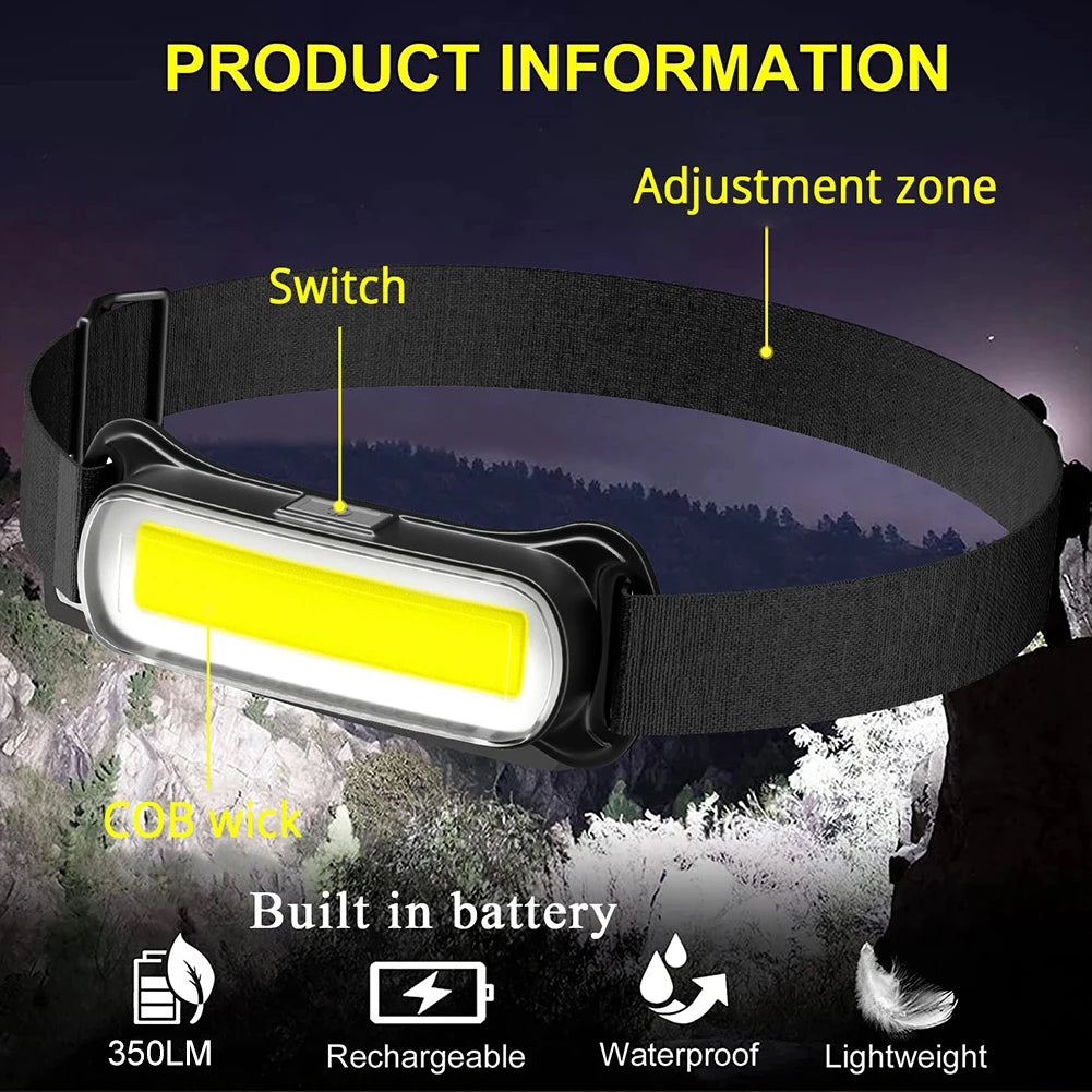 USB Rechargeable LED Headlamp 3 Modes Waterproof