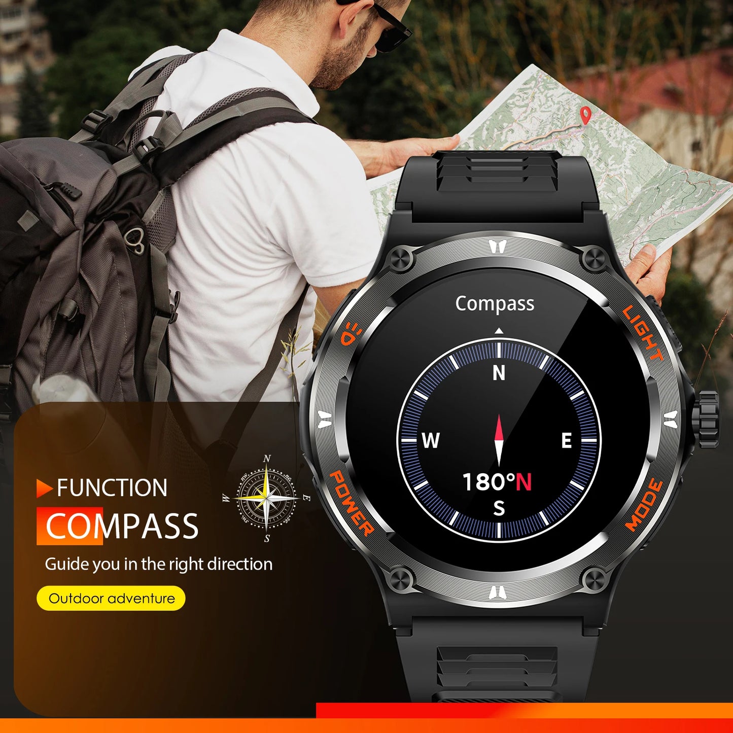 Smart Men’s Waterproof Watch with Compass Flashlight