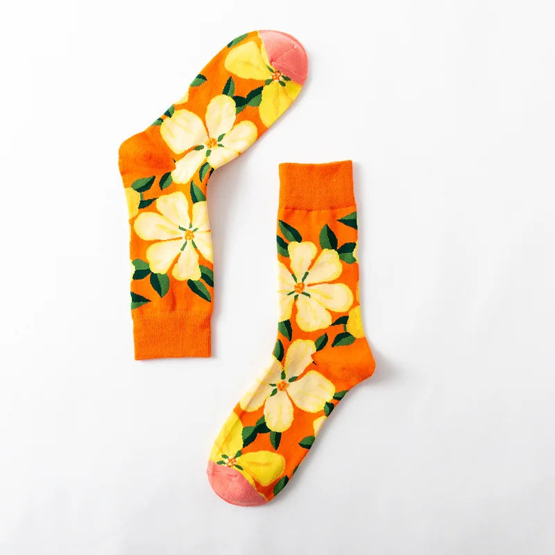 1 Pair Women Socks Cartoon Art Flower