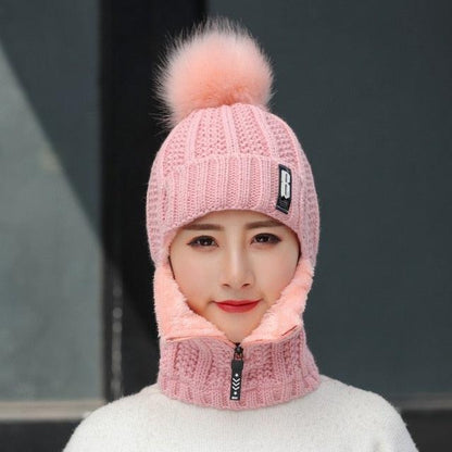 Coral Fleece Winter Women Knitted Hats Add Fur Warm Winter Hats For Women With Zipper Keep Face Warmer Balaclava Pompoms Cap Balaclava Gorgas Bonnet Knitted Hat Windproof Ski Mask Cold Weather Face Mask Motorcycle Balaclava Hood Warmer Winter Sports Cap